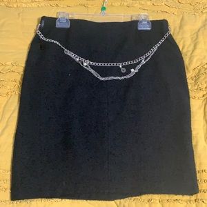 NWOT black formal skirt with front pearl chain